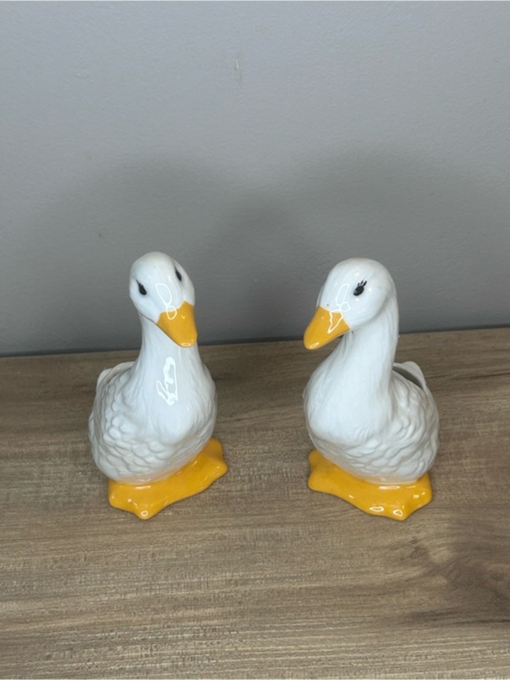 Vintage White and Yellow Ceramic Duck Figurines Homco approx 4.25” succulent
